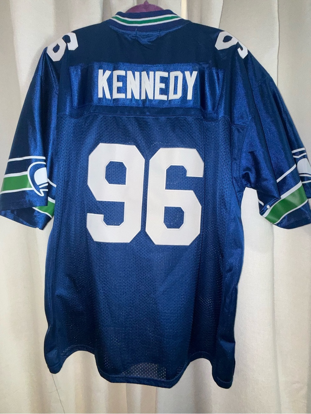 Mitchell & Ness Navy Blue Football Jersey with Green-White Trim - Picture 2 of 3